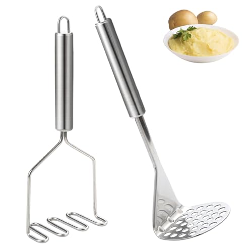 2 Piezas Prensador de Patatas de Acero Inoxidable, Machacador de Patatas Manual, Triturador Aplastador de Patatas, Potato Masher Prensa Patatas para Pure para Calabaza, Patata Dulce, Frutas, Verduras