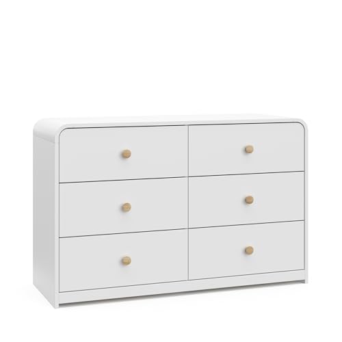 STORKCRAFT Santos 6 Drawer Bedroom Dresser (White & Natural) – GREENGUARD Gold Certified Dresser for Kids Bedroom with Interlocking Drawer System