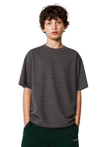 Image of Alan Jones Clothing Boys Oversized T-Shirt with Embossed Stripe Design | Half Sleeve Round Neck Casual Tee for Kids