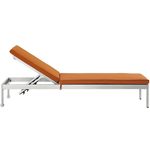 Modway Shore Aluminum Outdoor Patio Chaise Poolside Lounge Chair With Cushion, Orange #TOP3