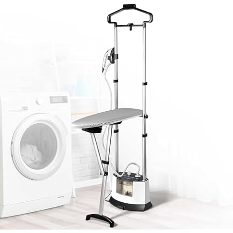 Hapyvergo Standing Garment Steamer for Clothes Suitable For All Fabric Types, Flat Hanging Iron Rapid Heats in 25s for 1 Hour Powerful Steam, with Garment Hanger, ironing board, Ironing Gloves Cover