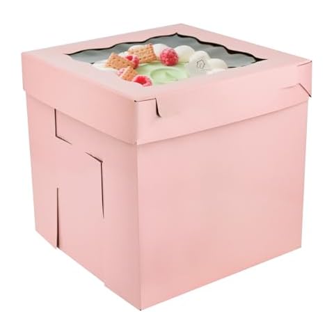 KBG 10x10x10 Cake Boxes 10 Pcs 10 inch Cake Box with Window, Tall Cake Box for Tier Cakes,Disposable Tiered Cake Boxes Bakery Take Out Container Cover