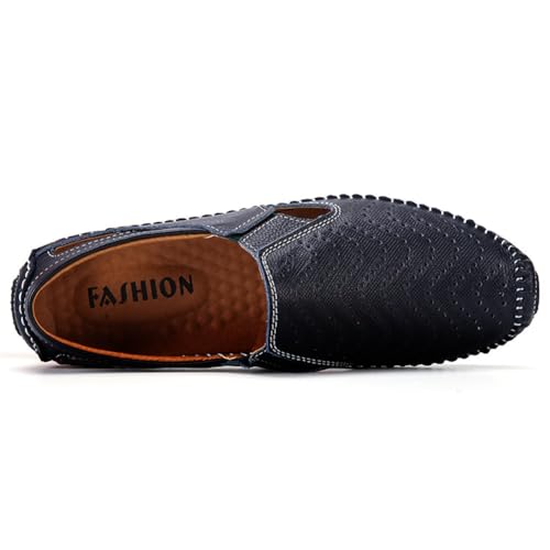 Image of Men's Breathable Summer Genuine Leather Sandal Perforated Casual Walking Driving Flats Shoes