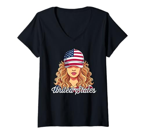 Photo de Femme Us Girl USA T-Shirt avec Col en V