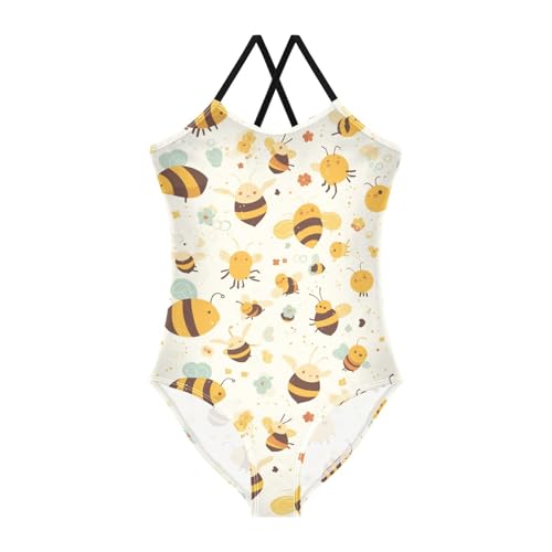 KLL Linear Bee Liquid Toddler Girl 1 Piece Swim Suit Beach Swimming Suits Adjustable Strap UPF 50+