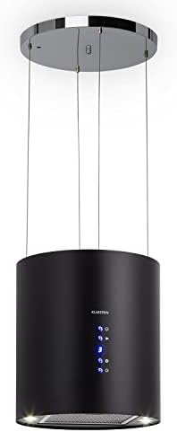 Klarstein Berett Island Extractor Hood - Island Extractor Hood, Diameter 35 cm, 190 W Motor Power, Max. 560 m³/h Air Circulation, 3 Power Levels, LED Hob Light, Stainless Steel, Black