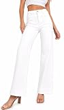 Lunaaevi Women's Trendy High Rise Stretch Wide Leg Jeans White