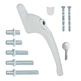 FixRello Universal Inline uPVC Window Handle – Lockable, Ambidextrous, Multi-Spindle – White with White Button (1 Pack)