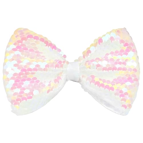 CÉLLOT Party Festival Baby Girls Sparkling Bows Clips Glitter Sequins 5\" Hair Bows Alligator Hair Clips for Girls Baby Children Toddlers(White)