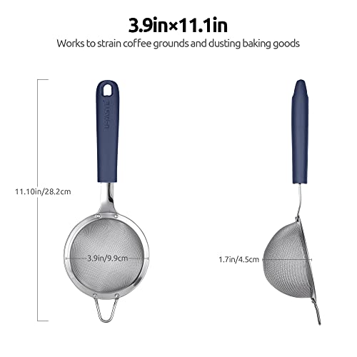 18/8 Stainless Steel Mesh Sieve: U-Taste Kitchen Metal Fine Mesh Sieve Strainer with Riveted Sturdy Silicone Handle and 30 Mesh Hole for Straining Flour Tea - Image 2