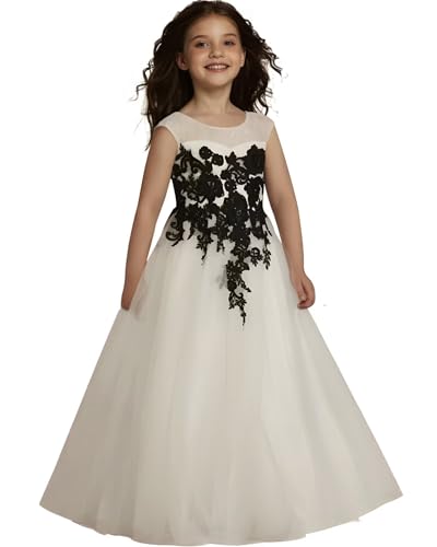 Tulle Flower Girl Dresses for Wedding Lace Applique Princess Pageant Gowns Sleeveless First Communion Dress for Girls