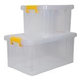 Strata Stack Master Aufbewahrungsbox 35L + 70L Set, robustes, durchsichtiges Kunststoffdesign, stapelbar und verschließbar, gelber Griff, ideal für die Organisation zu Hause und im Büro