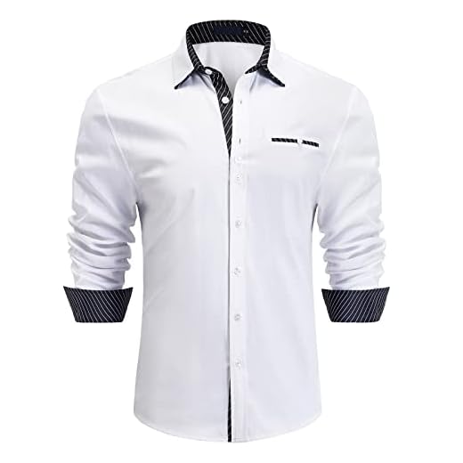 Enlision Chemises pour Hommes Habillées Manches Longues Chemise Casual Regular Fit Chemises Blanc 4XL