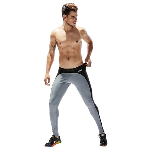 BreakEgg herr kompressionsleggings herr sport träning löpning tights byxor cool torr aktiv yoga leggings byxor, Tw-8602-grå, L