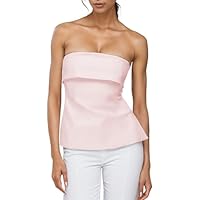 Strapless Tube Tops for Women Backless Going Out Bandeau Top Sexy Trendy Off Shoulder Side Split Summer Bustier Tops Pink