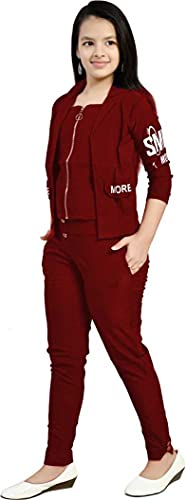 Image of Girls' Cotton Lycra 2 PCs Maxi Dress (Maroon)