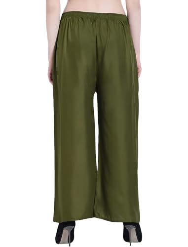 Image of FASHION GALLERY Women's Solid Rayon Palazzo Pants | Relaxed Fit Full Length Wide Leg Palazzo | Elastic Waist Comfortable Casual Lounge Office Ethnic Flared Trousers for Women
