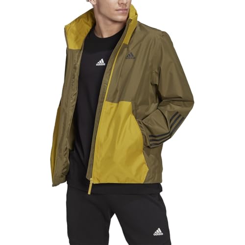 adidas Men's BSC 3-Stripes RAIN.RDY Jacket, Green Oxide, XX-Large