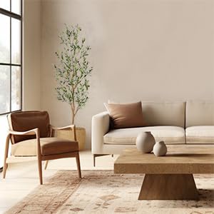 Image of Bellacat Faux Olive Tree 6ft,Olive Trees Artificial Indoor with Natural Wood Trunk and Realistic Leaves and Fruits. 6 Feet(72in) Fake Olive Tree for Home House Office Decor.2 Pack.