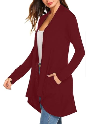 Image of Women's Drape Front Open Cardigan Casual Lightweight Long Sleeve Cardigans Flowy Tops with Pockets