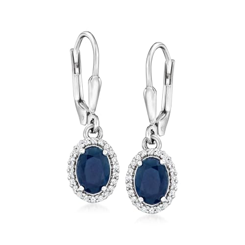 Ross-Simons 1.90 ct. t.w. Sapphire and .20 ct. t.w. White Topaz Drop Earrings in Sterling Silver