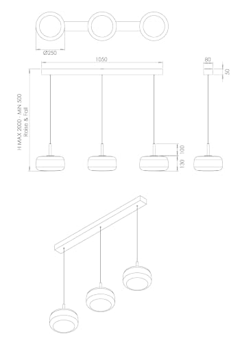 Suspension LED Devero 2550Lm variable CCT à triple éclairage en métal robuste