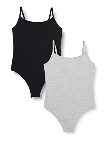 Iris & Lilly Damen Body aus Baumwolle, 2er-Pack, Schwarz/Grau Meliert, 38