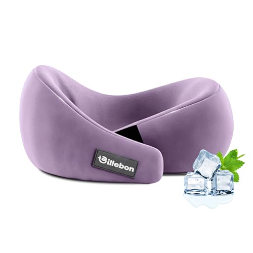 Image of Billebon Gel Infused Memory Foam Neck Pillow, Travel Pillow with Adjustable Velcro Straps, Neck Pillow for Travelling & Flight Travel, Ergonomic Support for Comfort & Pain Relief (Lavender)