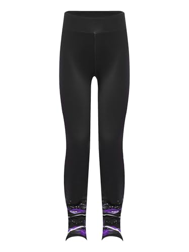 Kids Girls Fleece-line Figure Ice Skating Gymnastics Training Leggings Stylish Printed Stage Performance Tights3