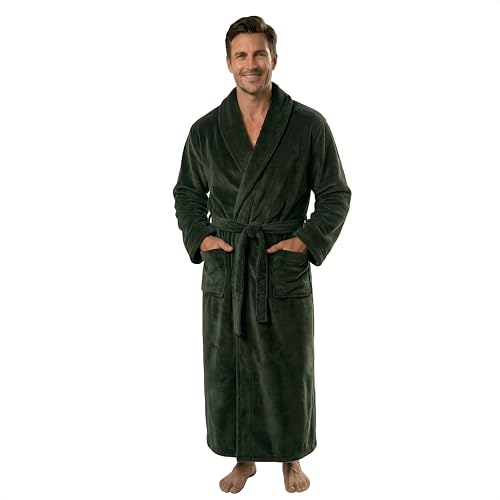Image of FashGudim Mens Robes Big and Tall Full Length Plush Fleece Long Robe for Men Bathrobe Shawl Collar Warm Winter House Robes