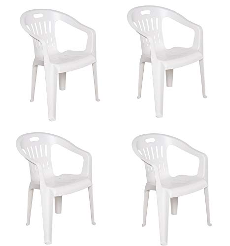 Dmora Set di 4 Sedie impilabili Schienale Basso con braccioli, Made in Italy, 56 x 55 x 78 cm, Color Bianco