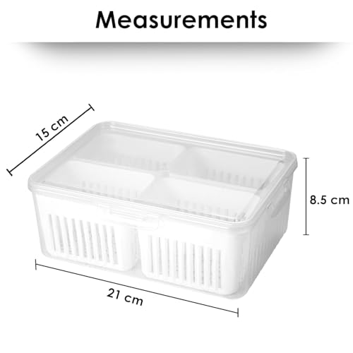 Image of VYOOx Fridge Storage Box with Lid & 4 Compartments | Refrigerator Organizer Basket for Fruits, Vegetables, Onion, Garlic & Herbs | Plastic Food Storage Container for Kitchen & Fridge