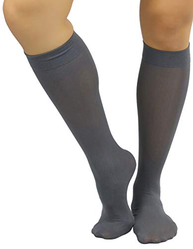 Image of ToBeInStyle Women's Opaque Knee High Nylon Fashion Socks Solid & w /Front Satin Bow