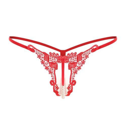 Sekexi Women Pearl Lace Beads Lace Panties Erotic Thong Lingerie Underwear (US, é˜¿å°”æ³• (Alpha), å‡ç , å¸¸è§„, å¸¸è§„, Red)