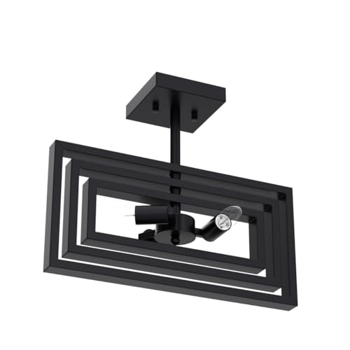 3-Lights Black Industrial Ceiling Light, Rustic Vintage Farmhouse Chandelier Lighting Semi Flush Mount Rectangle Metal Pendant Light for Kitchen Island Bedroom Hallway entryway - Image 5