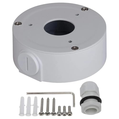 Image of Waterproof Security Camera Mount - Durable ABS Junction Box for Bullet & Dome Cameras.Conceals Cables and installs Easily for Outdoor CCTV. (Heavy Plastic Small Round Camera Box)