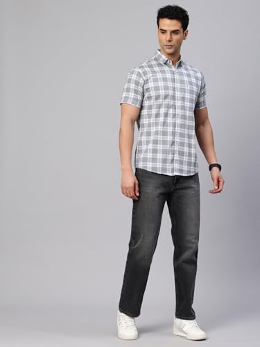 Image of Majestic Man Slim Fit Pure Cotton Checked Half Sleeve Casual Shirt