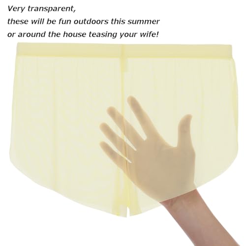 Mens See Through Shorts with Large Split Side Sexy Semi Sheer Boxer Undershorts Mesh Sleepwear Loose Lounge3