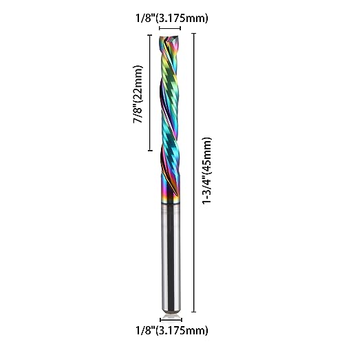 Image of 1 /8 inch Shank Compression CNC Router Bits Spiral End Mill Wood Cutters 10 PCS, DLC Coating Compression CNC Spiral Bits 1 /8 Cutting Dia, 22mm CEL, 2 Flutes Up &Down Cut Carbide End Mills