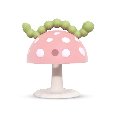 Image of RaZbaby Chompy Grip Teether for Infant & Baby 3M+ Silicone Teething Toy with Suction Base and Multi-Texture Design for Teething Relief - Soothes Sore Gums & Easy-to-Hold Teether, BPA Free - Pink