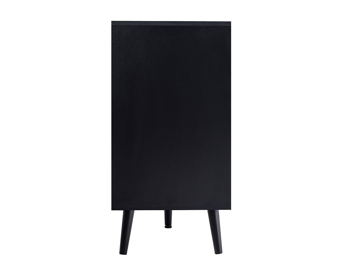 Bestmobilier Goto - Buffet Bas - Noir et cannage - 140 cm