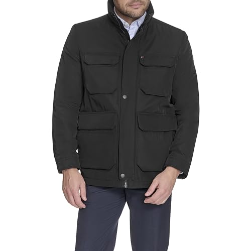 Tommy Hilfiger Men's Stand Collar Four-Pocket Field Jacket, Black, S
