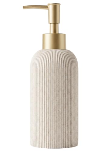 Sand Beige Hand Soap Dispenser with Matte Gold Pump 7 oz