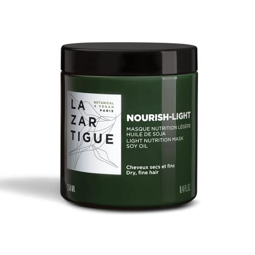 LAZARTIGUE NUURISH LIGHT Mascarilla para tipos de cabello fino y seco, mejorada con aceite de soja para fortalecer, suavizar e hidratar el cabello, fibra, botánico, vegano, 250 ml