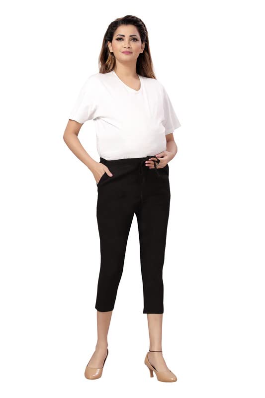 Mama & BebeCotton Stretch Maternity Soft Capri 3/4 th Length Pants for Women Pre & Post Pregnancy