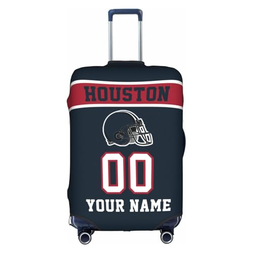 Image of Custom Houston Luggage Cover Personalized Football Style Suitcase Cover with Name Number Customized Washable Elastic Sports Travel Suitcase Protector for Business Vacation Gifts