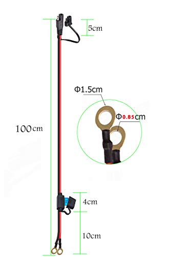 YETOR SAE to O Ring Terminal Harness, with 15A Protection Fuse for Safety, 2-Pin Quick Disconnect Plug,SAE Battery Extension Cable with 3.28FT 10AWG for Motorcycle Cars. (100CM) - Thumbnail 3