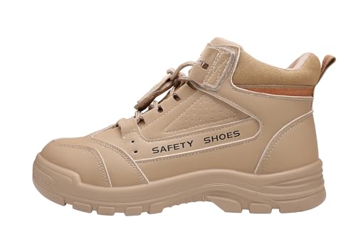 Image of GUYISA Steel Toe Work Boots, High Top Safety Shoes, Non-Slip Construction Boots, Breathable Lightweight (BROWN, UK Footwear Size System, Adult, Men, Numeric, Medium, 10)