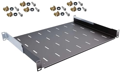 1 HE tiefen verstellbare Rackablage 35-51 cm tief in Schwarz RAL 9005, 19 483 mm Variabler Fachboden Trägereinschub Einlegeboden Rack Ablage Boden