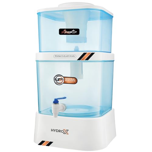 Image of Pureplus Gravity Water Filter | 20 Liter Top Water Purifier | Chemical Free, Electricity Free | Water Filter for Home, Kitchen & Camping (White & Blue)